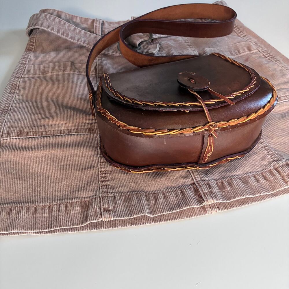 Vintage Handmade Brown Leather Saddle Bag Crossbody | Boho Western Artisan Purse - Picture 14 of 16